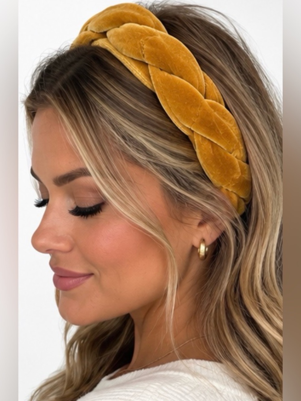 Free People Braided Velvet Headband Mustard Gold NWT